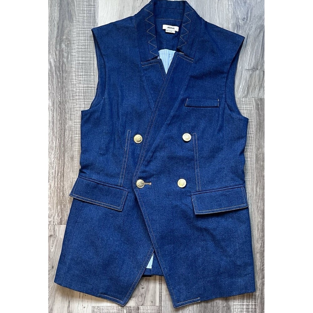 Jason Wu Womens Size Medium Double Breasted Tailored Demin Vest Gold Buttons